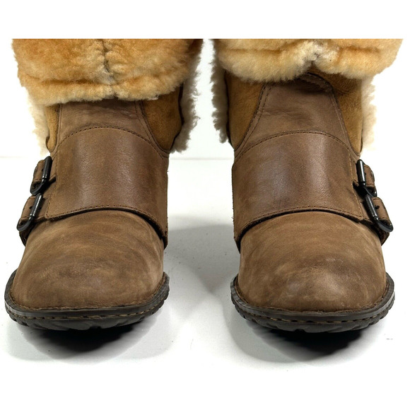 Born AMAZE Shearling Wool Suede Leather Ankle Boots Women's 8.5/40 Monk Strap - Picture 3 of 14